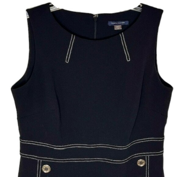 Tommy Hilfiger Sleeveless Crepe Summer Dress with Button Accents - Black - 8 - Picture 4 of 9
